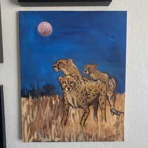 Original oil painting signed framed 16 x 20 africa Cheetah